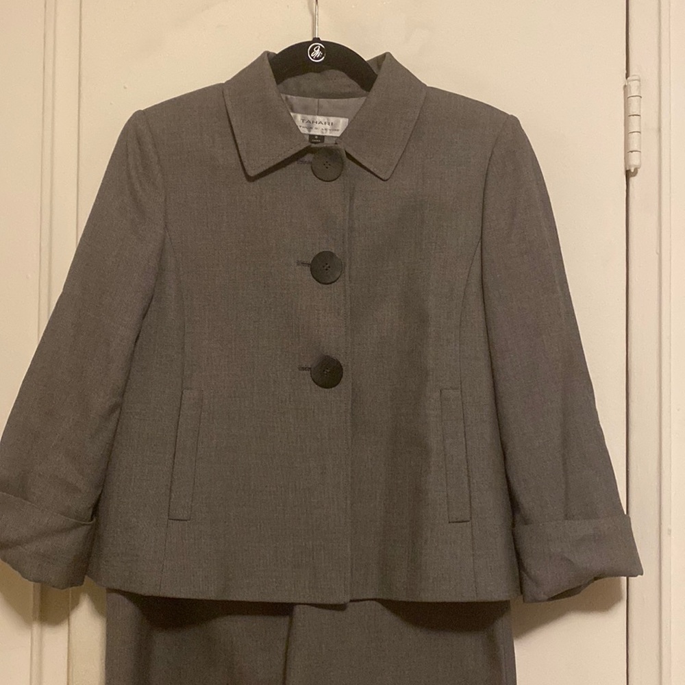 Two Piece Gray Tahari Suit Size 8